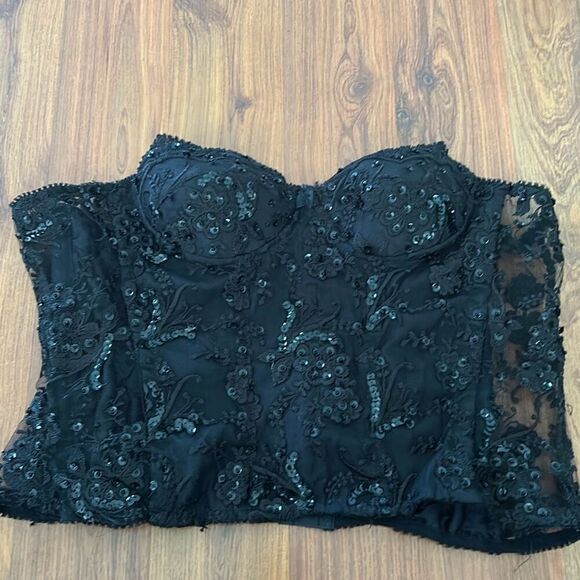 Blue Marien black lace and sequins bustier corset top size M New York Paris Ital - Picture 1 of 4